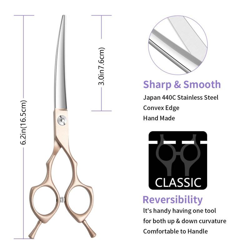 7 Inch Rose Gold Curved Fishbone Grooming Scissors Dogs Professional Pet Hair Trimming Shears Stainless Steel