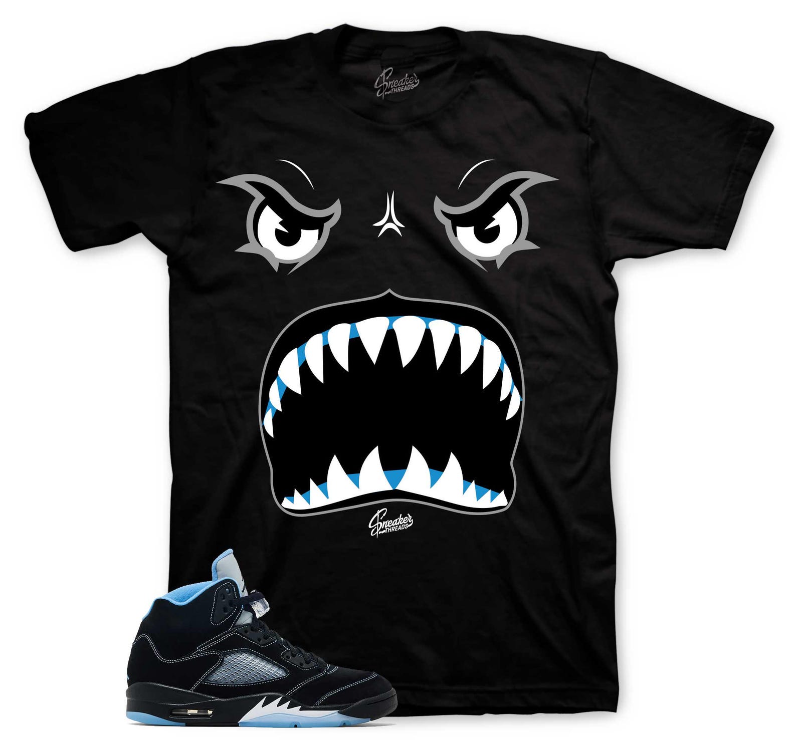 T-Shirt To Match Retro 5 Black Carolina AJ5 University Blue - War Face Tees 4XL
