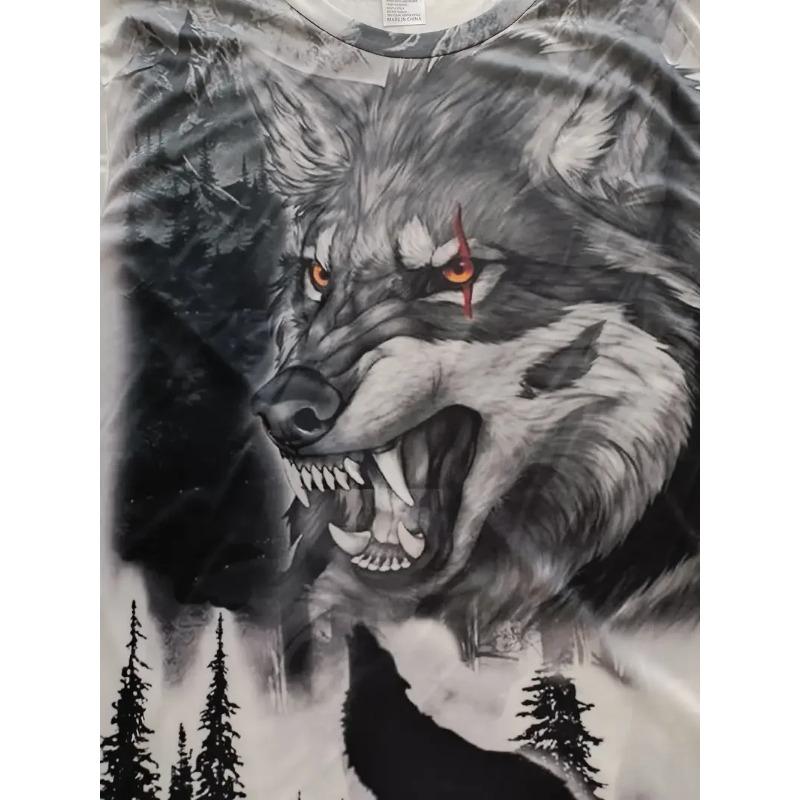 3D Wolf Pattern Print Men's Graphic Design Crew Neck Novel T-shirt Casual Tshirts Summer Men's Clothing Daily Vacation Shirt