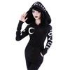 Dámská gotická mikina s kapucí na zip Dlouhý rukáv Potisk měsíce a písmen Oversized Velká kapuce Ležérní Tmavý styl Streetwear Mikina