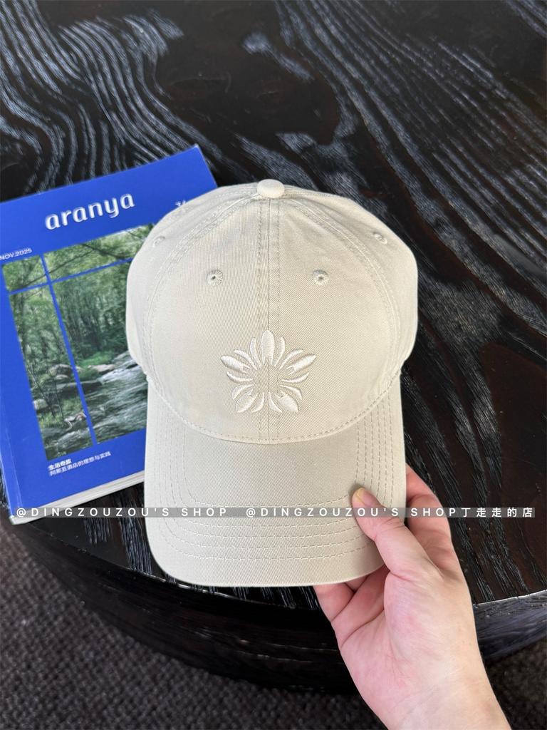 Edelweiss Embroidered Baseball Hat Retro Dark Gray Couple Versatile Trendy Face Small Big Head Cap