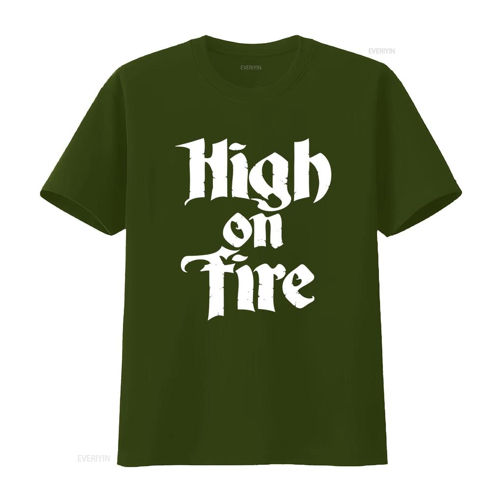 Stylish High on Fire Band Logo Black T shirt Available in All Sizes S 5Xl 2F82 vintage Washed Slightly streetwear Soft