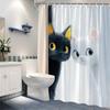 1pc Playful Cartoon Cat Shower Curtain - Black and White Peeking Cats Design with Pastel Background
