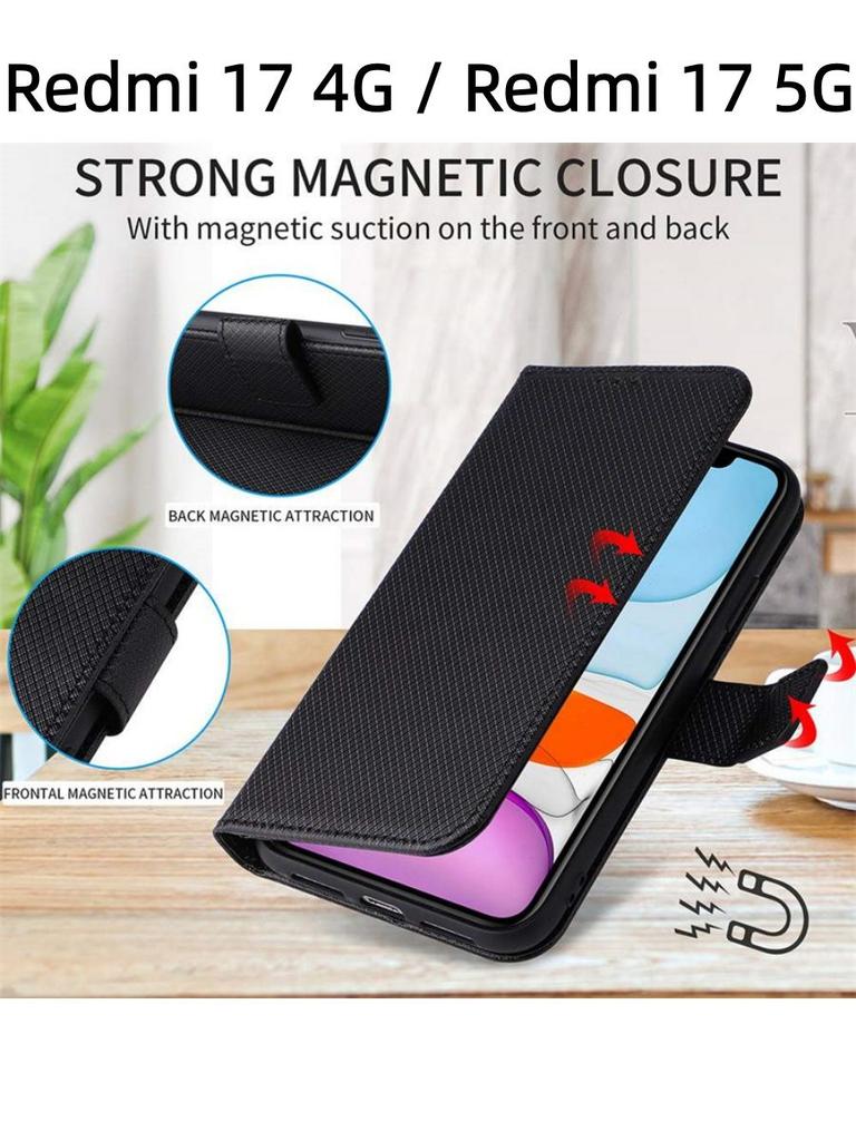 For Redmi 17 4G / Redmi 17 5G Case Diamond Pattern Card Slot Soft Silicone External Leather Support Function Flip Cover Attraction Closure