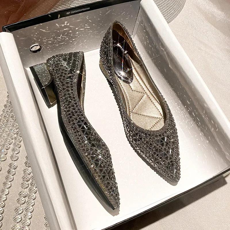 Sliver Rhinestone Ladies Shoes Sexy Red Sole Women's Autumn Full Drill Flat Shoes Large Size  Female Ballet Flat Shoes