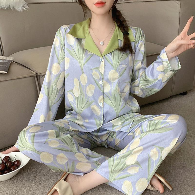 Style High-End Short-Sleeved Pajamas Women'S Summer Ice Silk Summer Loungewear Suit Can Be Worn Outside