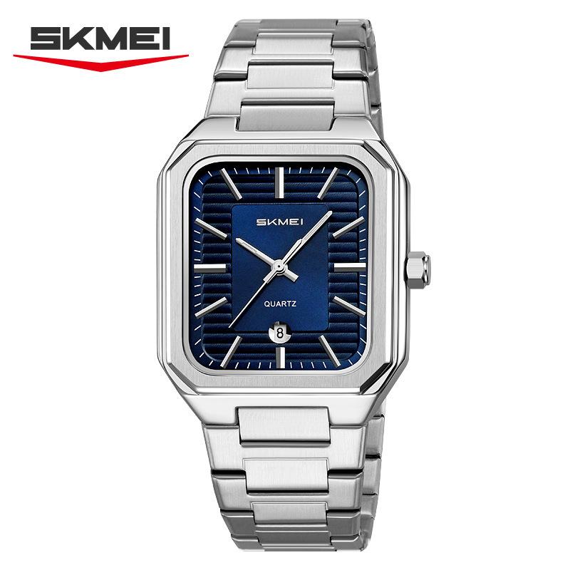 

Классические мужские часы Водонепроницаемые Простые Квадратные Календарь Кварцевые Деловые Женские часы серебряный/синий