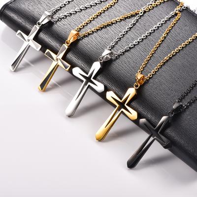 Stainless Steel Cross Pendant Necklace for Women Men Religious Cruz Charms Chain Christian Faith Prayer Metal Jewelry