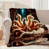 Glam Style Nine-Tailed Fox Mythical Animal Art Blanket -Digital Print Soft All-Season Multi-Purpose Throw for Nap, Sofa & Travel