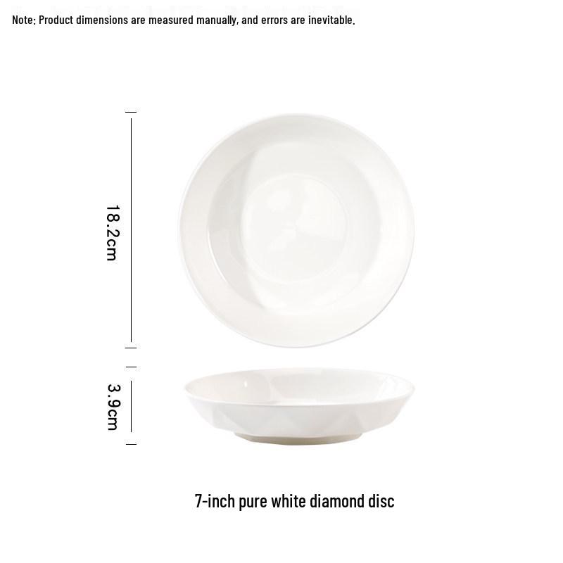 

Set of 10 Pure White Ceramic Plates - Microwaveable, Deep, Creative Diamond Design for Dinner, Soup, and Fruit.