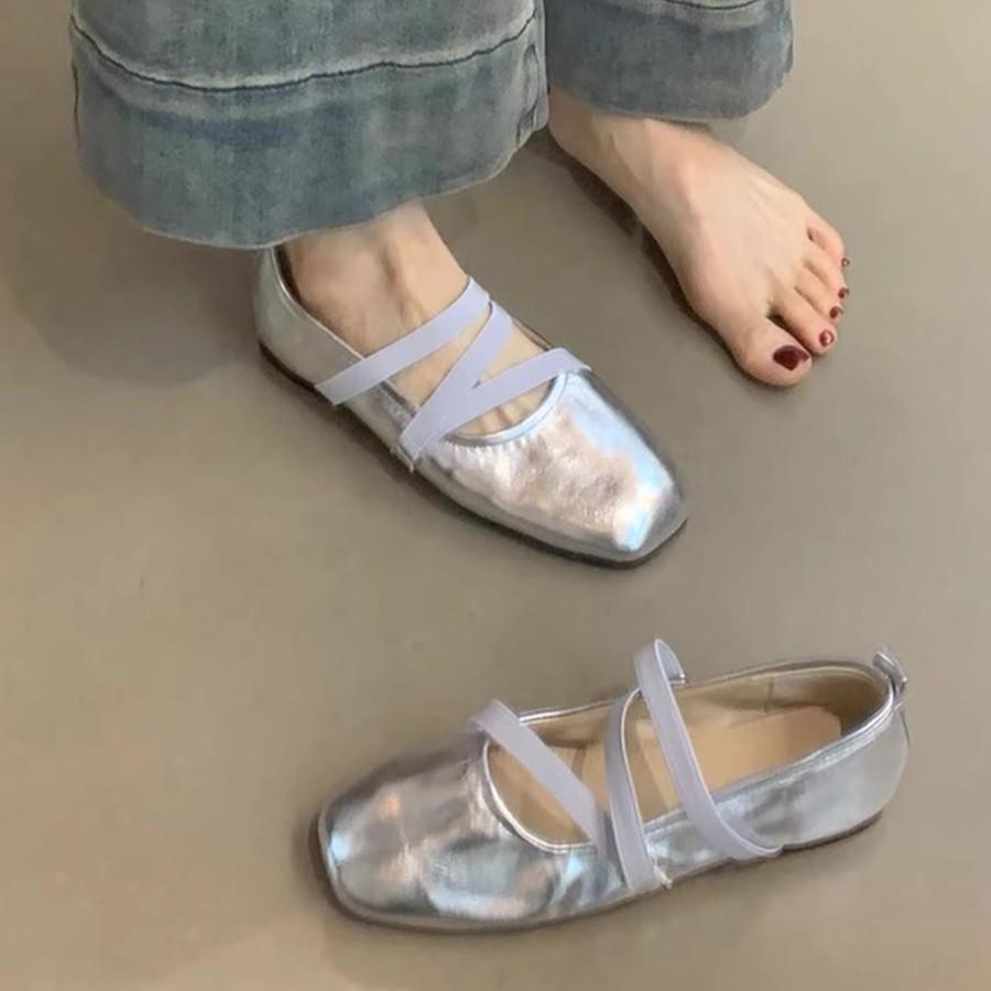 Soft Leather Version~ French Cross-strapped Red Mary Jane Shoes Flat Single Shoes Women's Shallow Mouth Evening Wind Fairy Ballet Shoes