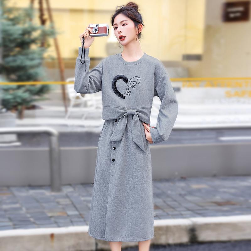 Elegant European-Style Spring Hoodie & Skirt Set for Women XL