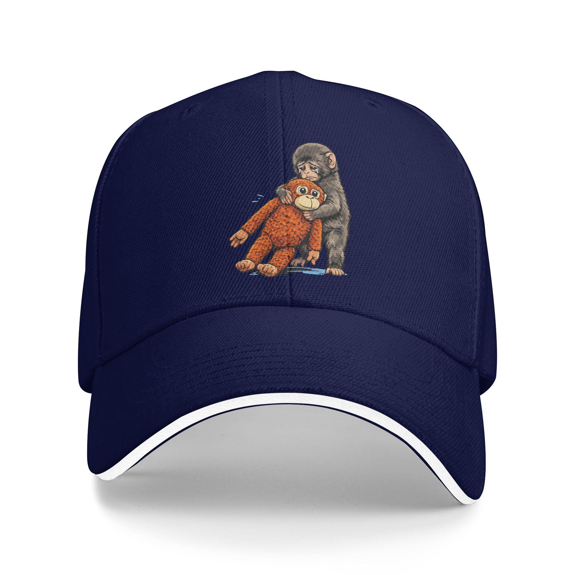 

Summer Punch the Monkey Japan Makak Sad Monkey and His Toy Baseball Cap Outdoor Stylish Sun Trucker Hat Hot Sale Baseball Caps As Picture темно-синий