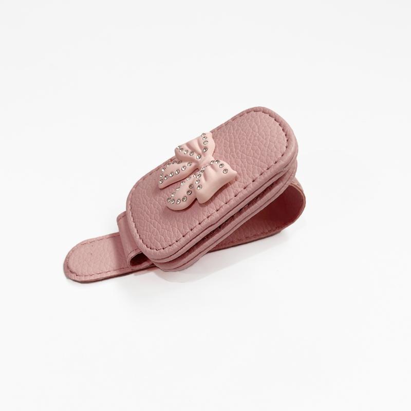 Car Sun Visor Glasses Clip Cute Pink Bow Durable ABS Material Sunglasses Storage Holder Auto Interior Decor
