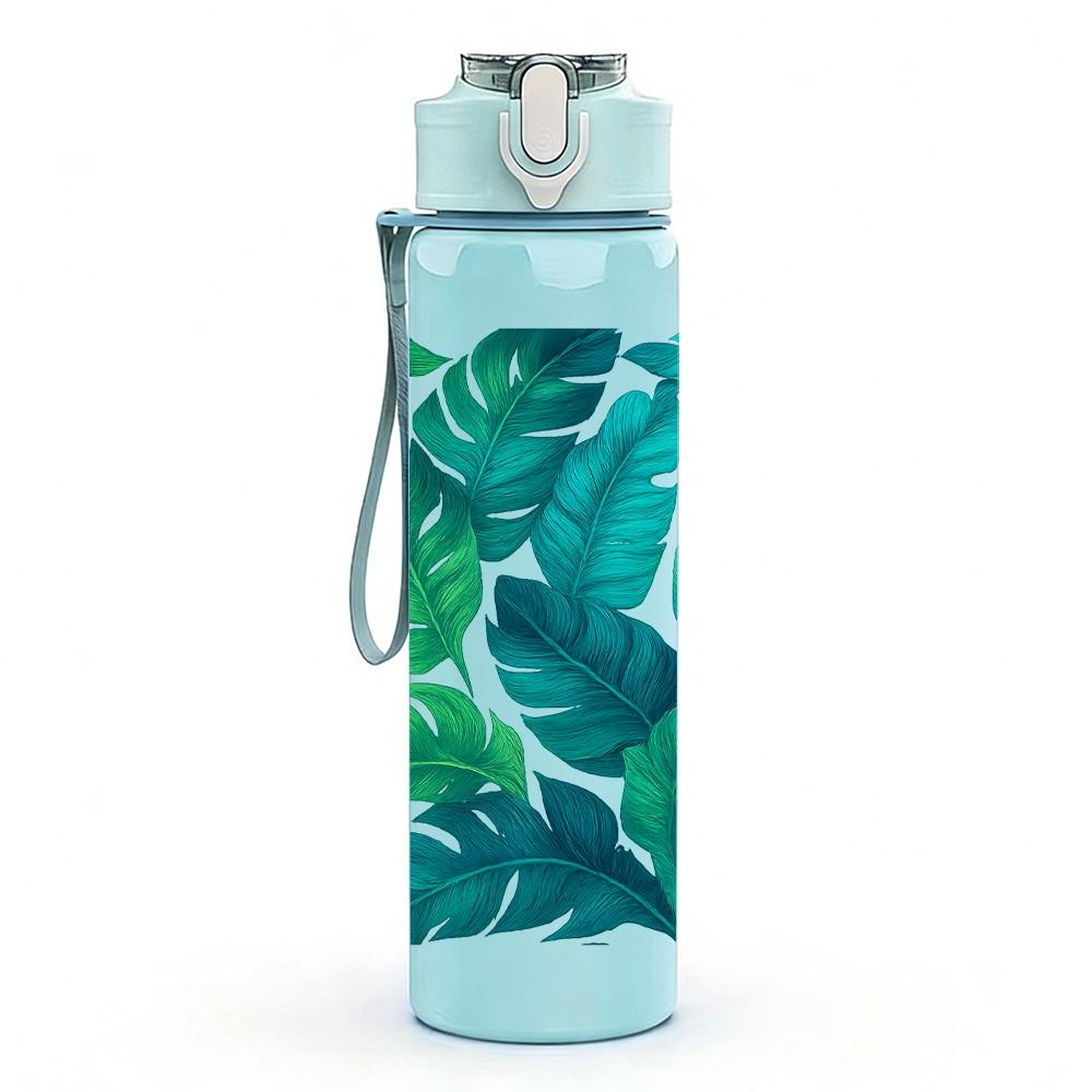 1PC Tropical Monstera Leaf 750ml Color Plastic Sports Water Bottle Leakproof Flip Straw Lid Suitable for Sports Office Home Use
