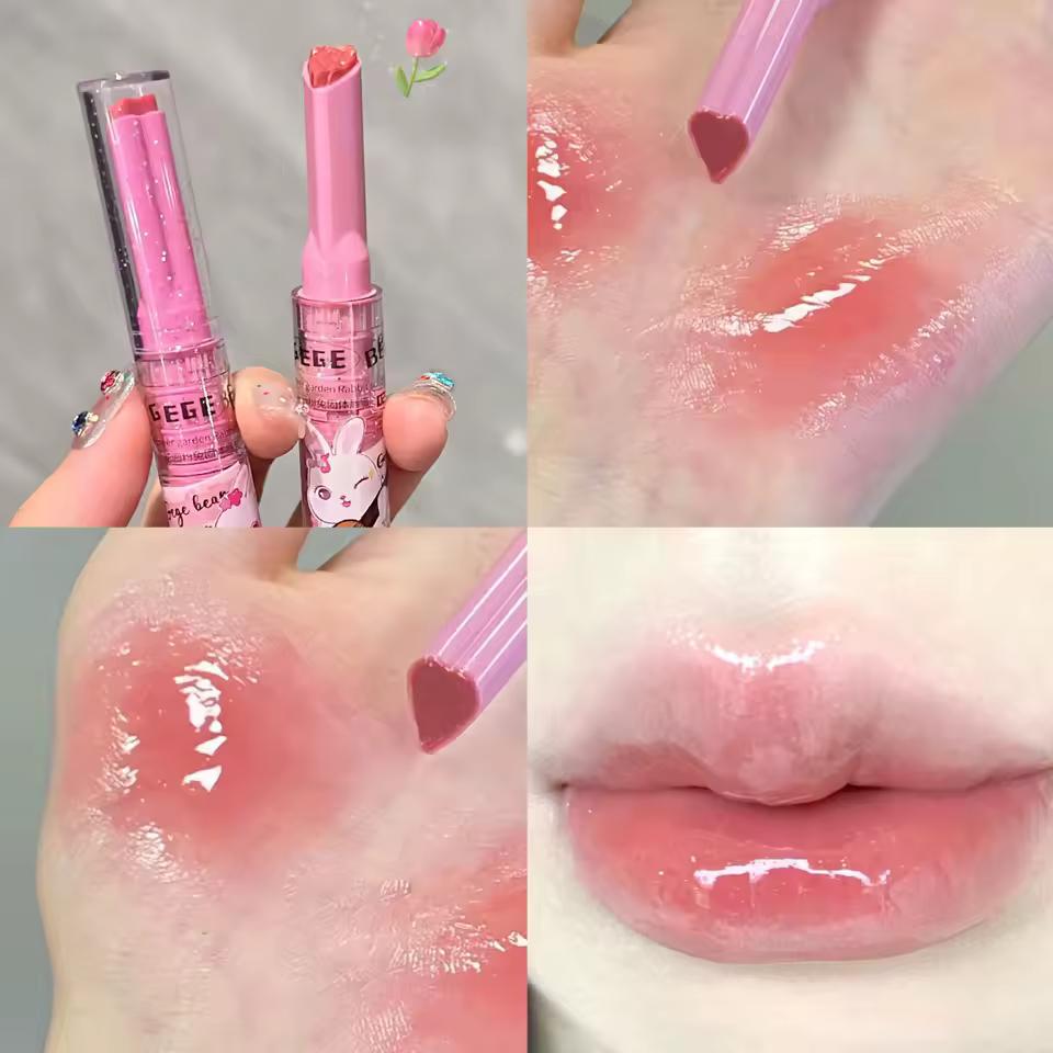 GEGE BEAR Garten Rosa Hase Solider Lipgloss Feuchtigkeitsspendender Wässriger Farbiger Lippenbalsam Lang Anhaltender und Zarter Lippenbalsam