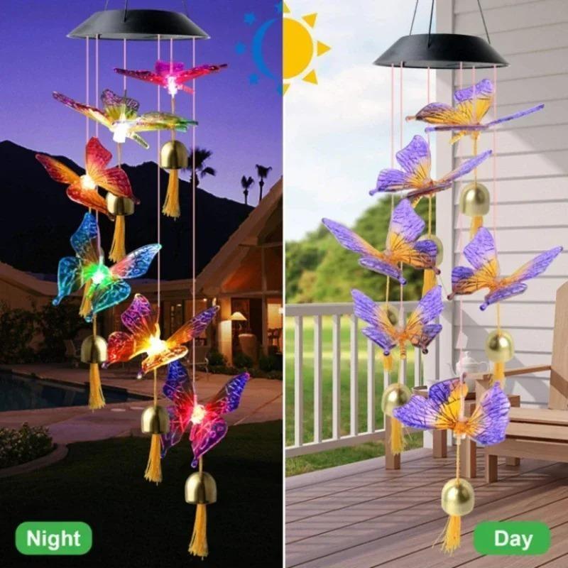 Solarbetriebene Schmetterlings-Windspiele, Haushalts-Hängeleuchten für Hof, Garten, Außendekoration