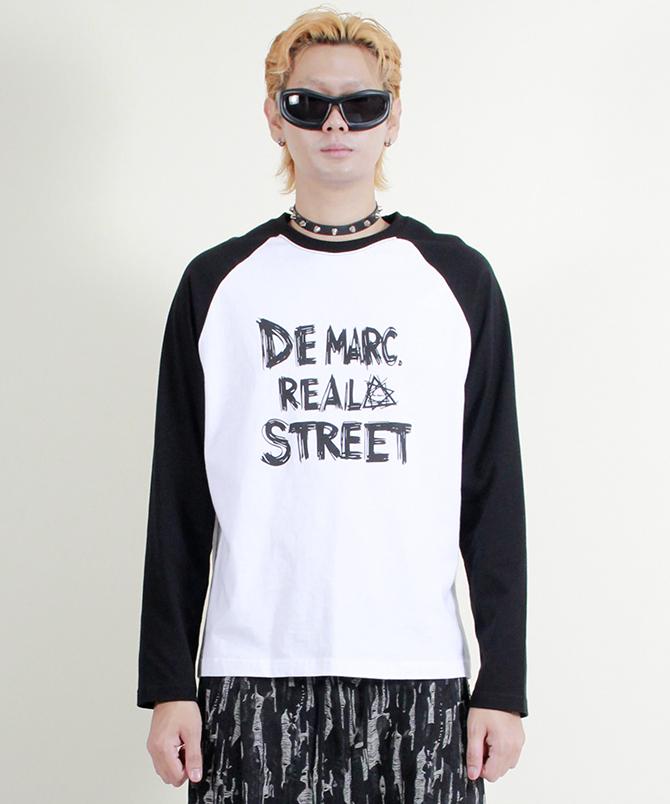Deumakeu Text Raglan Color Block Long Sleeve T-Shirt Black & White
