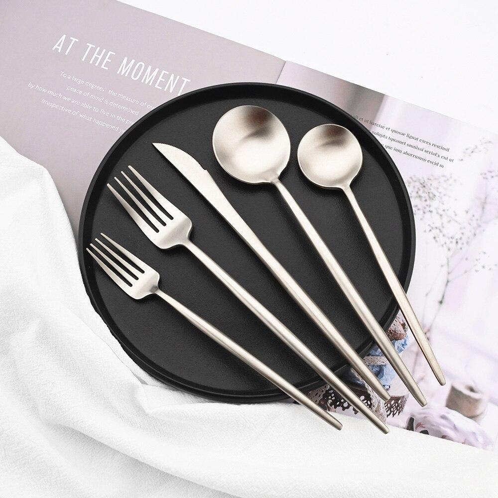 5 ks Matná stříbrná jídelní sada 18/10 Nerezová ocel Luxusní sada příborů Nádobí Nůž Dezertní vidlička Lžíce Sada příborů Vhodné do myčky nádobí