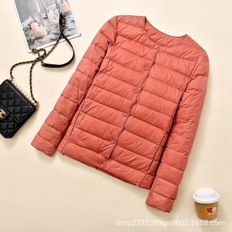 New light and thin down jacket women's round neck warm liner short large size jacket autumn and winter women's clothing collarless
