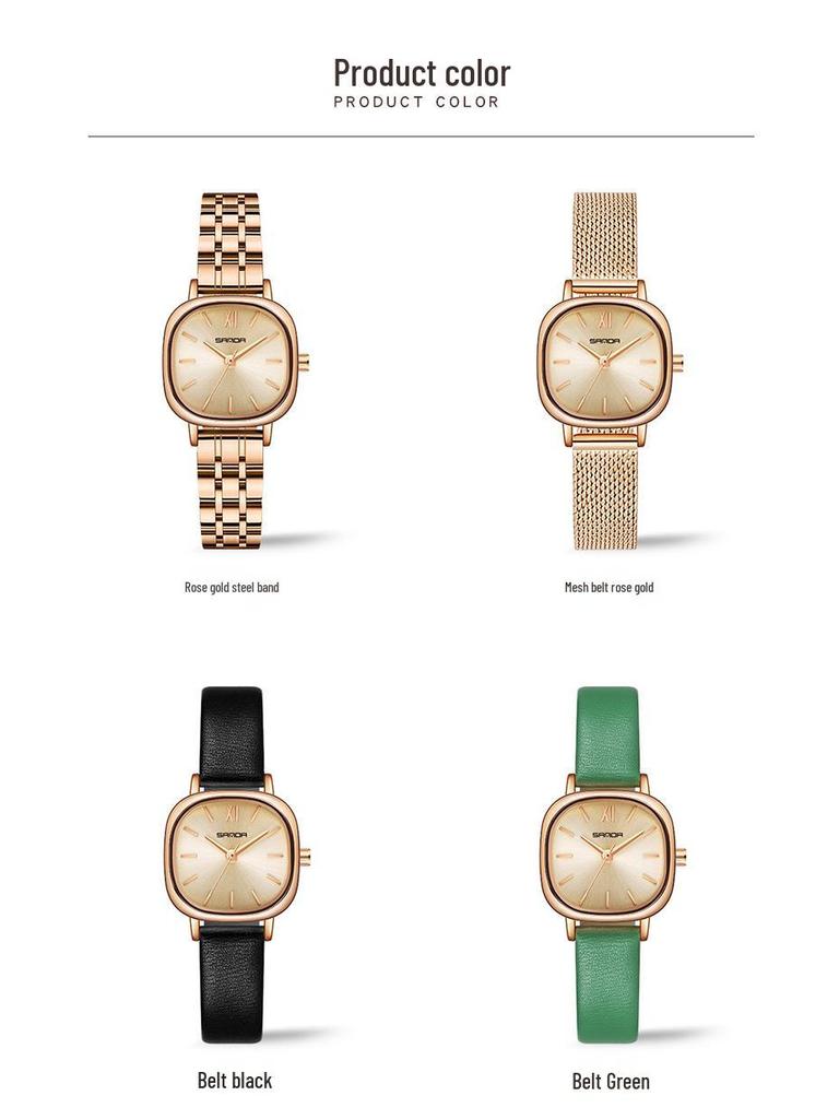 Sanda Ladies' Small Square Steel & Leather Quartz Watch