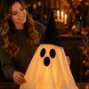 50cm Light Up Ghost Decoration with Hat for Indoor Outdoor Use Halloween Themed Fabric and Plastic Figure for Display