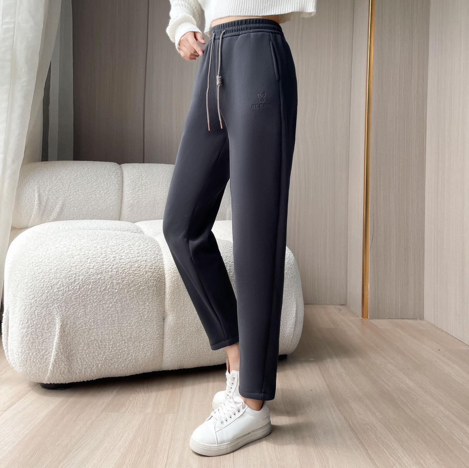 

Пара плюс флісові вітрозахисні штани, осінні та зимові вільні спортивні штани з високою талією великого розміру, зібрані в пучок. 3XL темно-сірий