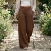 Bequeme Hose Baumwolle Leinen Weites Bein für Damen, Lockerer Knopf Elastischer Bund Arbeitsbund Freizeit Hose, Einfarbige Palazzo mit Taschen
