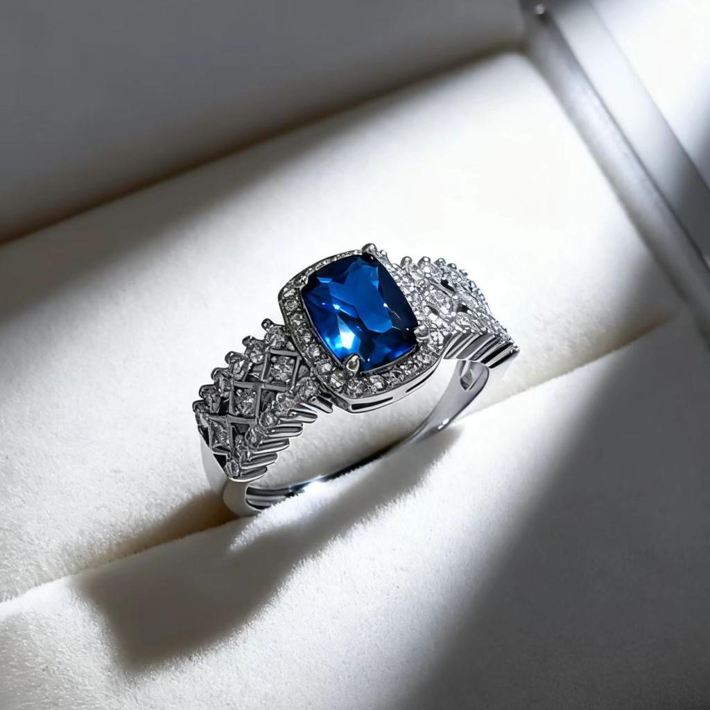Advanced Sense Cultivation Ruby Ring Feminine Style Engraved Rhombus Sapphire Open Ring
