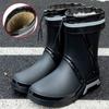 Fashion Men Rain Boots Mid-Calf Length Non-slip Waterproof Rain Boots Car Washing Fishing Leisure Work Rubber Shoes with Cotton