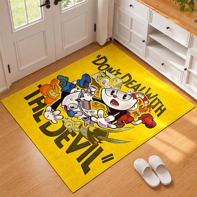Cuphead Teppich Fußmatte für Wohnzimmer oder Schlafzimmer Schutzmatte unter dem Stuhl Bürodeko Weihnachtsgeschenk Geburtstagsgeschenk