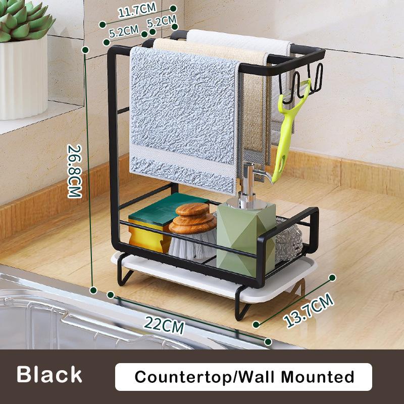 Kitchen Dishcloth Storage Rack Rag Holder Dish Brush Drying Hanger with Removable Drain Pan Dishwashing Cloth Sink Drain Rack
