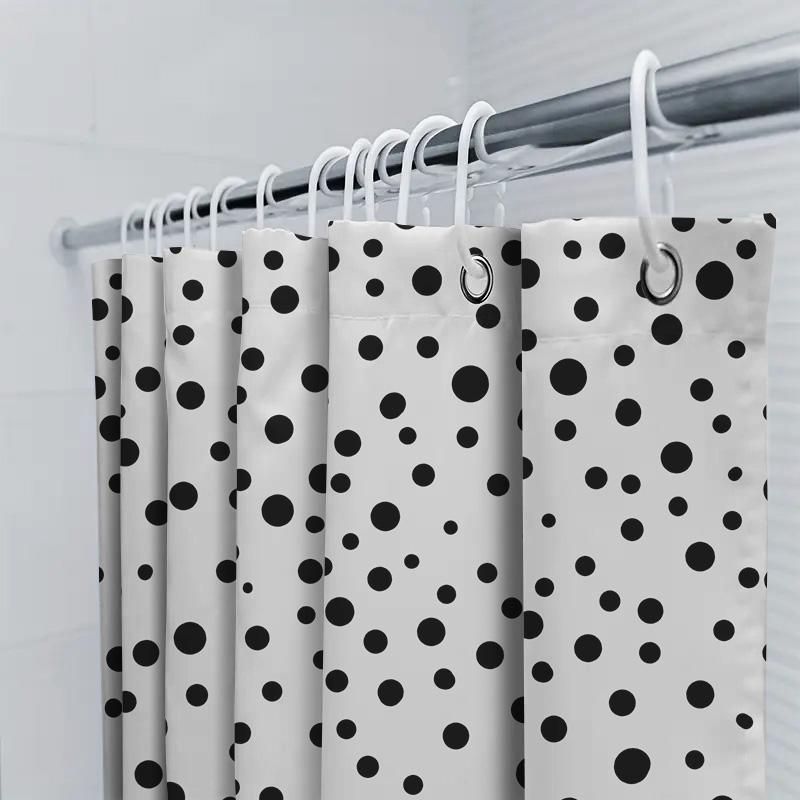 Modern Bathroom Decor Shower Curtain With Black Spots Waterproof Fabric For Bathtub White Bath Liner With Rod Pocket (180X180Cm)