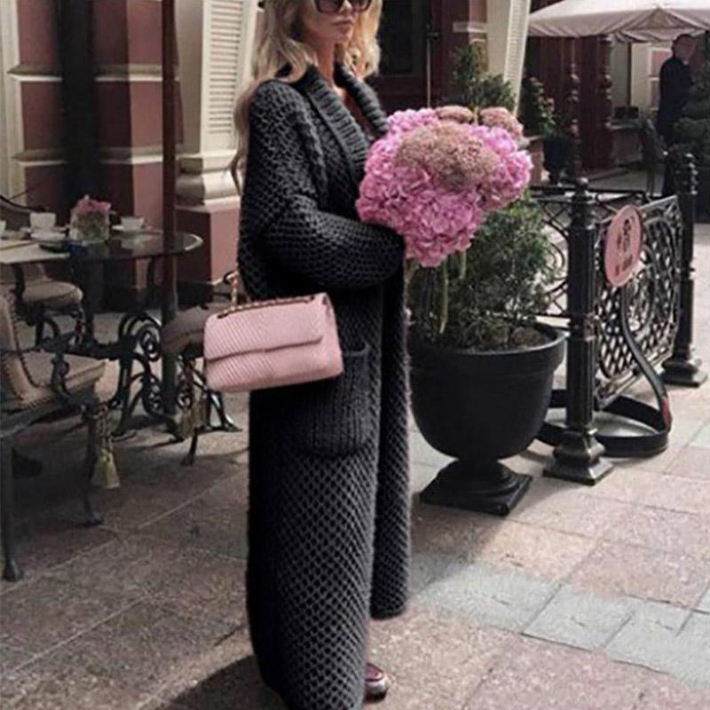Winter Collar Knitted Cardigan Collage Solid Color Long Size Plus Size Women's Knitted Sweater