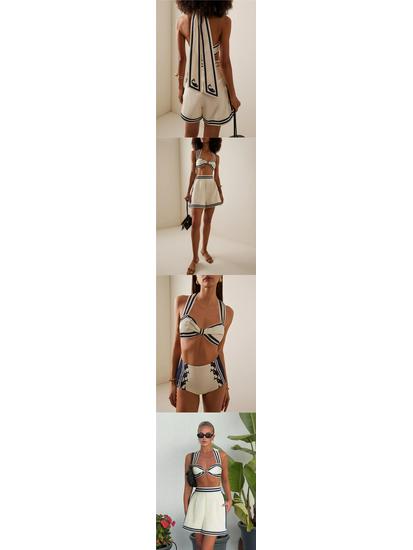 2025 Women's High-Waisted Navy Split Bikini Set