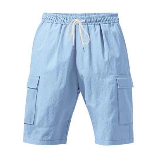 Pantaloncini estivi da uomo, tinta unita, casual, stile regolare, con cinture elastiche, coulisse, pantaloncini cargo traspiranti