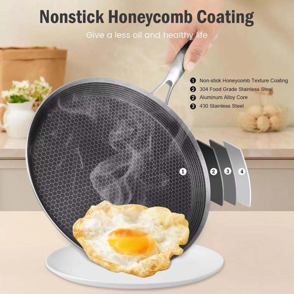 D2 Stainless Steel Crepe Pan Non-Stick Pots Honeycomb Coating Frying Pan Pizza Tray 24/26/28cm Kitchen Cookware Pancake Egg Pan