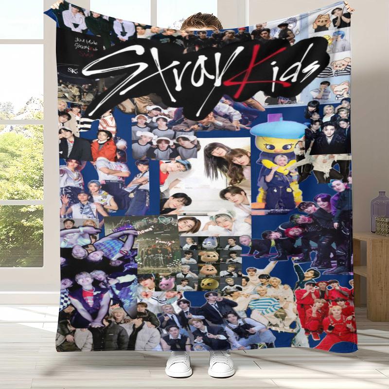 HD Stray Kids Kpop Star Flannel Blanket,Ultra Soft Warm Plush Throw for Home Bedroom Bed Sofa Cover Camping Picnic gift