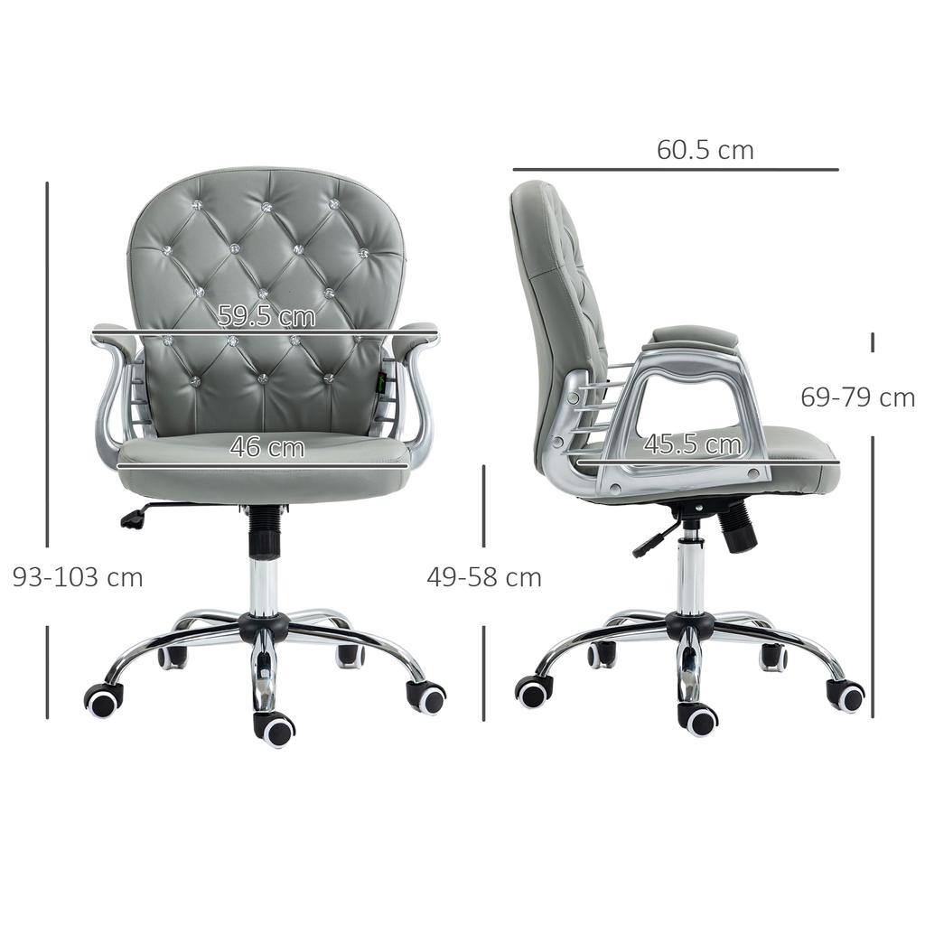 Office Chair Ergonomic 360 degrees Swivel PU Diamante Padded Base 5 Castor Wheels for Home Work Grey