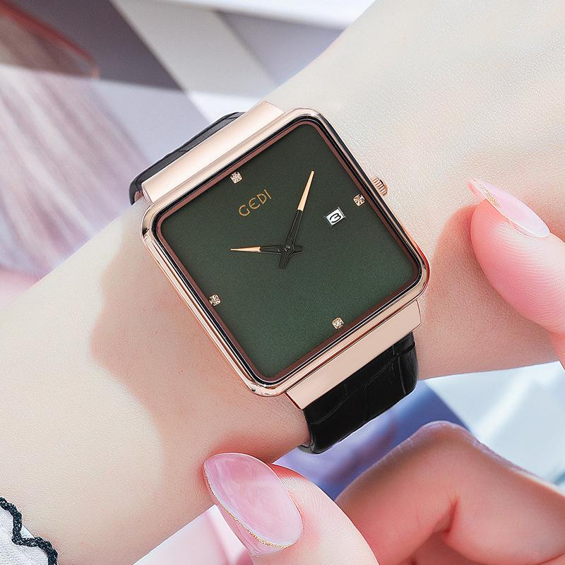 Women'S Simple Square Calendar Watch Fashion Personality Two-Pin Belt Quartz Watch