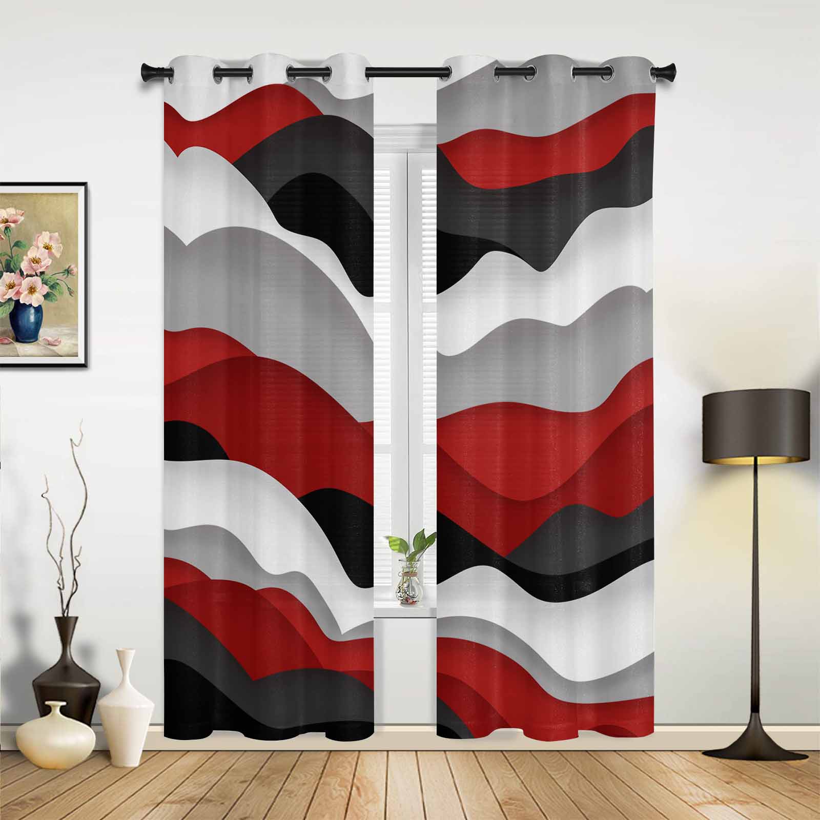 

Колибри на красном цветке гибискуса, оконная занавеска для гостиной, спальни, украшение, роскошные кухонные шторы с балдахином 135W x 60H(cm) x1