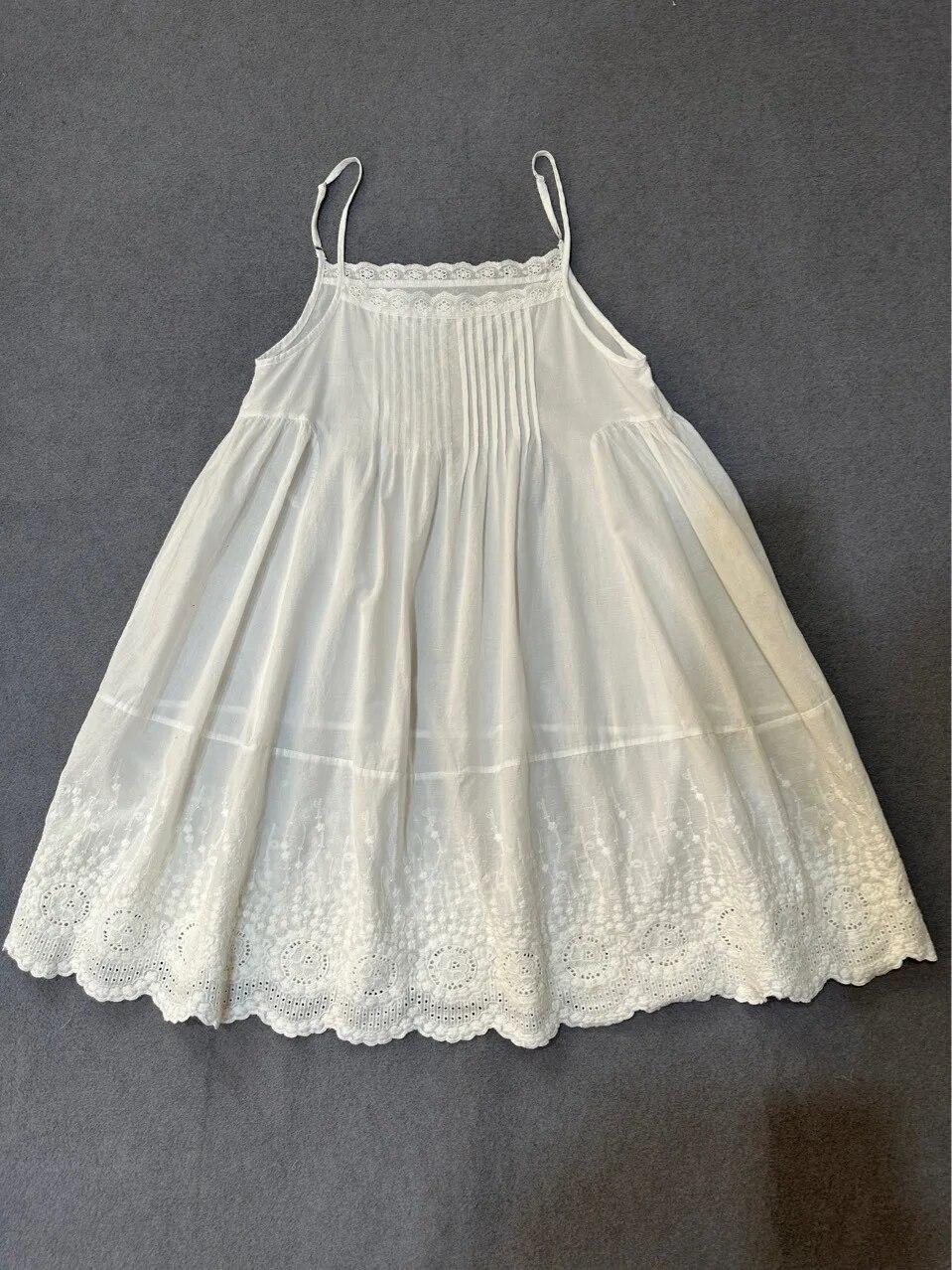 

Johnature весна-лето хлопковое плиссированное платье-комбинация с вышивкой снизу многослойные повседневные женские платья Mori One Size белый