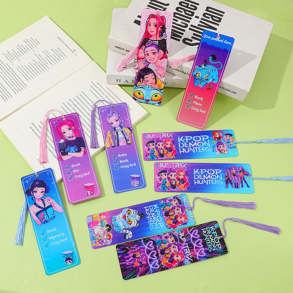 Kpop Demon Hunters Acrylic Bookmarks with Tassels - Colorful Idol & Cartoon Designs, Durable Page Markers for Kpop Fans