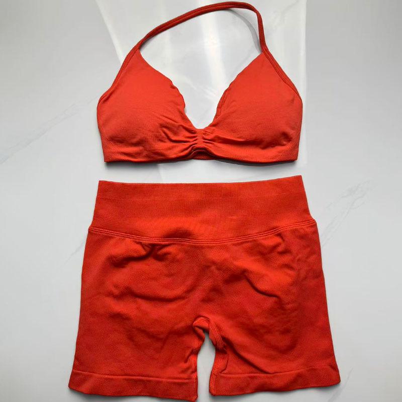 Women's Halter Neck Sports Bra and Shorts Set - Yoga Fitness One-Strap Design