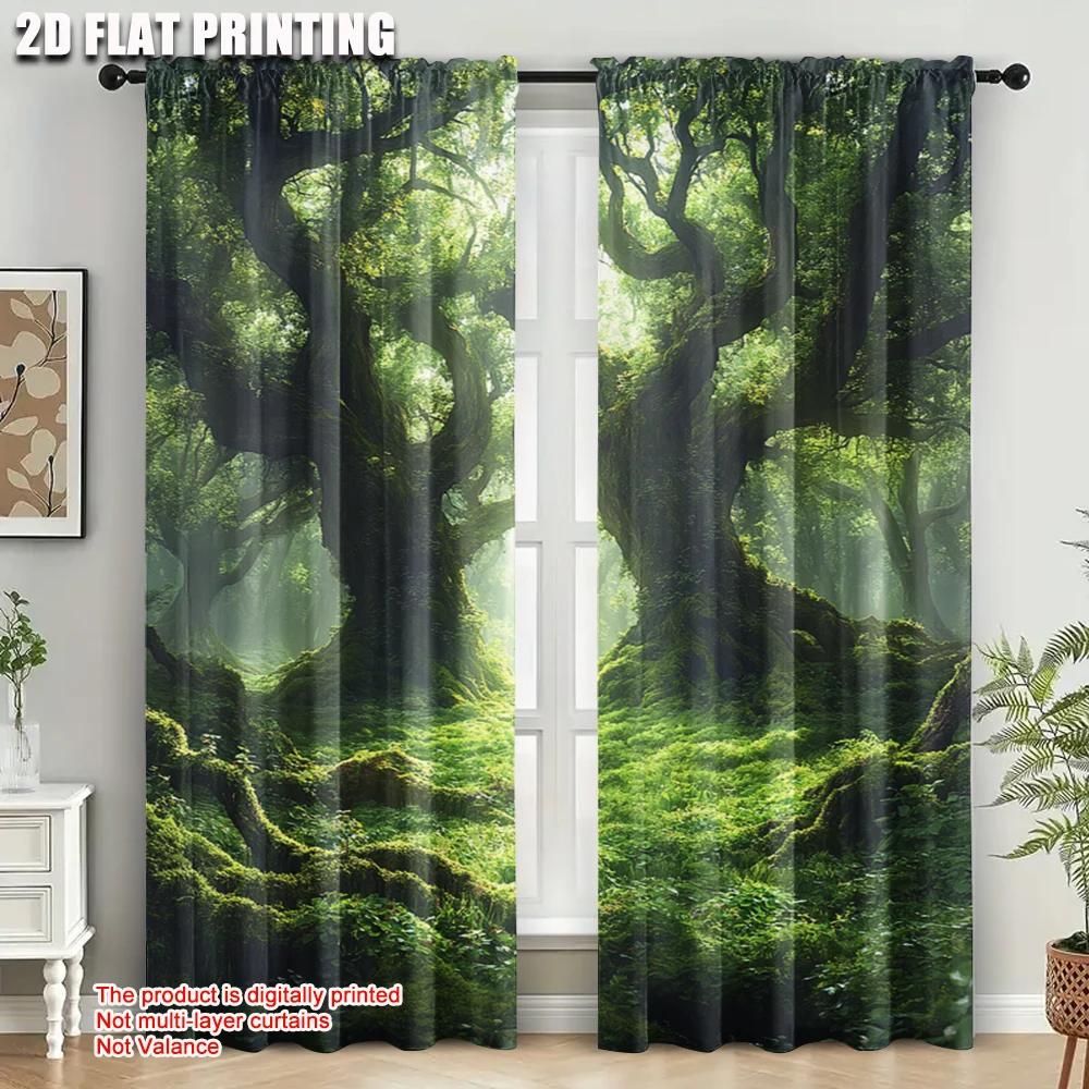 2pcs, Curtains Digital Printed Print Majestic Enchanted Forest Fabric (without Rod) Decorations Clearance Use for Bedroom