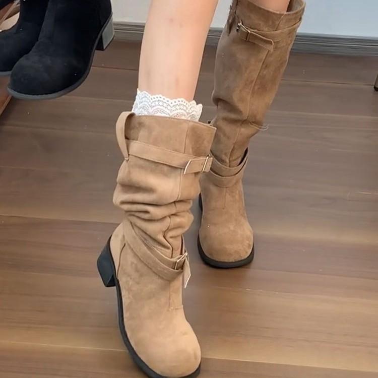 New Retro Stacked Boots Western Cowboy Boots Women's Tall Boots Small Fashion Thin Thick Heel Fashion Boots