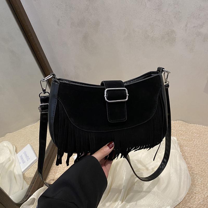 Vintage Tassel Crossbody Bags For Women's Gift, Casual Adjusted Strap Fringe Shoulder Bag For Daily Used/Leisure Vacation
