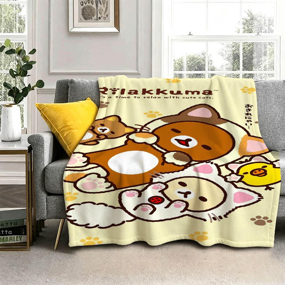 Hot Cute Kawaii Cartoon R-RilakkumaS 3D Flannel Blanket Soft Throw Blanket Art For Home Decor Bedroom Bed Sofa Picnic Fans Gift
