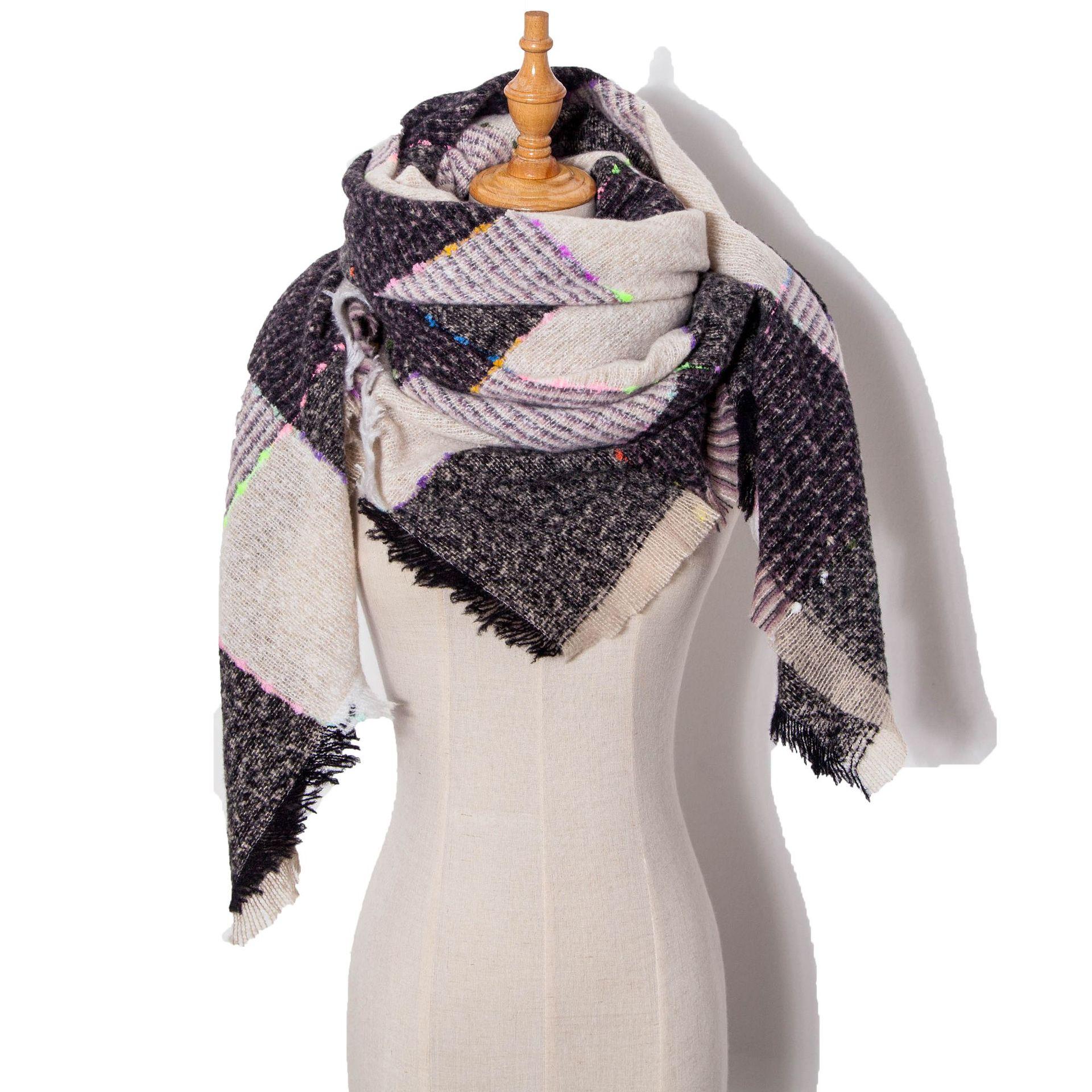 Cross-border foreign trade autumn and winter women s scarf ribbon large plaid prickly triangle scarf shawl scarf Tonglu 135cm