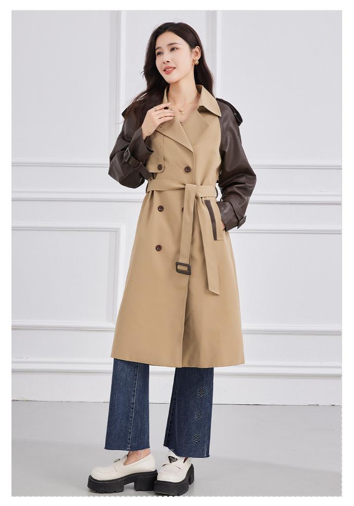 Spring contrasting splicing commuter long women's temperament coat